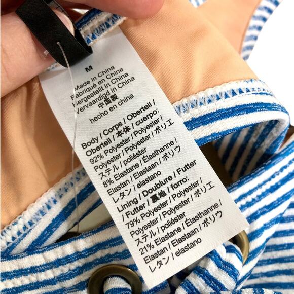 J. Crew Preppy Nautical Lace-up Bikini Top in Faded Stripe Size Medium - Picture 7 of 8